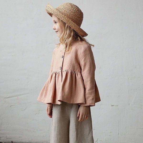 Autumn and winter new children's long-sleeved baby shirt cotton and hemp minority ruffle design feeling girl's T-shirt top 