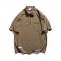 Summer Japanese Vintage Double Zip POLO Shirt Men's Loose Fashion Simple Solid Polo Short Sleeve 
