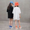 Children's New Girls' Loose T-shirt Summer Korean Version Chinese Big Children's Parent-child Dress Pure Cotton Splice Fake Two Piece Top 