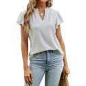 Spring/Summer Loose Solid V-Neck Ruffle Sleeve Jacquard T-shirt Women's Top