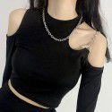 Street Fashion Summer New Product Women's Dress Slim Fit Sexy Off Shoulder Long Sleeve Round Neck Short T-shirt Women