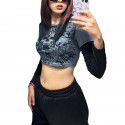 Women's tight fitting long sleeved T-shirt fake street hip-hop sports casual bottom shirt