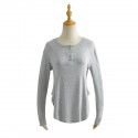 Spring and Summer New Women's Curved Bottom Access Control Three Button Round Neck Long Sleeve Loose Casual Long T-shirt Top