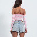 Summer European and American t-shirt women's knitting sexy hot girl backless long-sleeved pullover exposed navel short bow top woman 