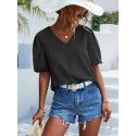 Spring/Summer New Product Hot Selling V-Neck Dot Jacquard Short Sleeve T-shirt Casual Top for Women