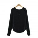 Spring and Summer New Women's Curved Bottom Access Control Three Button Round Neck Long Sleeve Loose Casual Long T-shirt Top