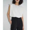 Summer French white right-angled shoulder vest, camisole, female minority design, thin shoulder pad, sleeveless T-shirt, loose top 