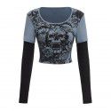Women's tight fitting long sleeved T-shirt fake street hip-hop sports casual bottom shirt