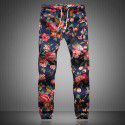 Summer floral cotton and hemp lace small leg capris men's slim Harun men's casual pants 