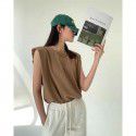 Summer French white right-angled shoulder vest, camisole, female minority design, thin shoulder pad, sleeveless T-shirt, loose top 