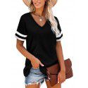 Summer New V-Neck Short Sleeve Contrast T-shirt Loose Casual Top 