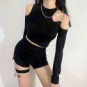 Street Fashion Summer New Product Women's Dress Slim Fit Sexy Off Shoulder Long Sleeve Round Neck Short T-shirt Women