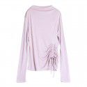 Spring New Silk Underlay Women's Long Sleeve T-shirt Silk Drawstring Slim Fit Medium High Neck Top 