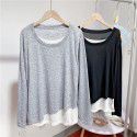 Thin Tencel facial mask Long Sleeve Round Neck T-shirt Women's Spring Loose Medium length Undercoat Top