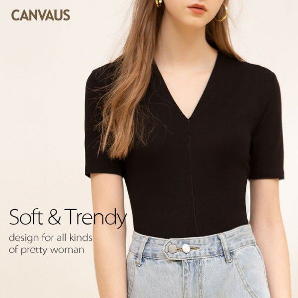 Summer Women's New Western Style Cotton V-neck Short Sleeve Short Sleeve Slim Fit Top T-shirt for Women