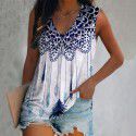 Summer New Vintage Ethnic Style European and American Women's Casual Sleeveless T-shirt 