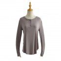 Spring and Summer New Women's Curved Bottom Access Control Three Button Round Neck Long Sleeve Loose Casual Long T-shirt Top