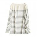 New coarse cotton striped T-shirt for women with long sleeved tops and autumn bottoms for women with loose spring and autumn bottoms for women