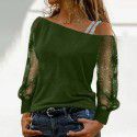 Spring, Summer, and Autumn New Women's Wear European and American Mesh Splice V-neck Hanging Neck Fashion Versatile Commuter T-shirt