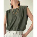Summer French white right-angled shoulder vest, camisole, female minority design, thin shoulder pad, sleeveless T-shirt, loose top 