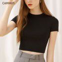 Women's new short style with navel exposed, short sleeved modal slim summer round neck T-shirt for women