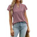 Spring/Summer Loose Solid V-Neck Ruffle Sleeve Jacquard T-shirt Women's Top