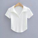 Summer new style pure sexy slim short polo lapel solid color short sleeve T-shirt female 