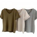 V-neck brushed T-shirt for women Spring New Style Korean Morandi Solid Versatile Short Sleeve T-shirt for women 