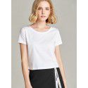 T-shirt Women's Short Cotton High Waist Summer Loose Simple Round Neck Korean Versatile Solid Color T-shirt 