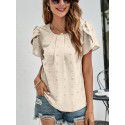 Summer New Round Neck Casual Tulip Sleeve T-shirt Jacquard Top Women 