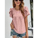 Summer New Round Neck Casual Tulip Sleeve T-shirt Jacquard Top Women 