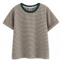 Stripe color matching short sleeved t-shirt for trendy women, pure cotton bottom shirt, summer loose design, and sense of top