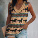 Summer New Vintage Ethnic Style European and American Women's Casual Sleeveless T-shirt 