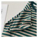 Stripe color matching short sleeved t-shirt for trendy women, pure cotton bottom shirt, summer loose design, and sense of top