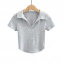 Summer new style pure sexy slim short polo lapel solid color short sleeve T-shirt female 