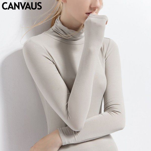 Women's autumn long sleeved T-shirt Women's solid color high neck modal base coat Women's autumn top