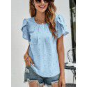 Summer New Round Neck Casual Tulip Sleeve T-shirt Jacquard Top Women 
