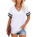 Summer New V-Neck Short Sleeve Contrast T-shirt Loose Casual Top 