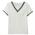 Summer New Cotton V-Neck Ribbon Loose European and American Temperament Short Sleeve T-shirt Women's Top 
