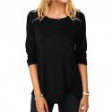 Spring/Summer Hot Style Irregular Button Hem Long Sleeve Crew Neck T-shirt 