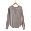 Spring and Summer New Women's Curved Bottom Access Control Three Button Round Neck Long Sleeve Loose Casual Long T-shirt Top