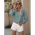 Summer European and American women's small floral V-neck 9/4 sleeve top T-shirt