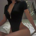 Spring/Summer New Women's Short Sleeve T-shirt Sexy Hollow Open Waist Zipper Neckline Slim Fit One Piece Top