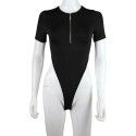 Spring/Summer New Women's Short Sleeve T-shirt Sexy Hollow Open Waist Zipper Neckline Slim Fit One Piece Top