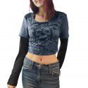 Women's tight fitting long sleeved T-shirt fake street hip-hop sports casual bottom shirt