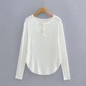 Spring and Summer New Women's Curved Bottom Access Control Three Button Round Neck Long Sleeve Loose Casual Long T-shirt Top