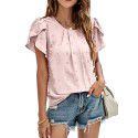 Summer New Round Neck Casual Tulip Sleeve T-shirt Jacquard Top Women 