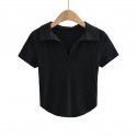 Summer new style pure sexy slim short polo lapel solid color short sleeve T-shirt female 
