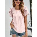 Summer New Round Neck Casual Tulip Sleeve T-shirt Jacquard Top Women 