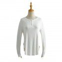 Spring and Summer New Women's Curved Bottom Access Control Three Button Round Neck Long Sleeve Loose Casual Long T-shirt Top